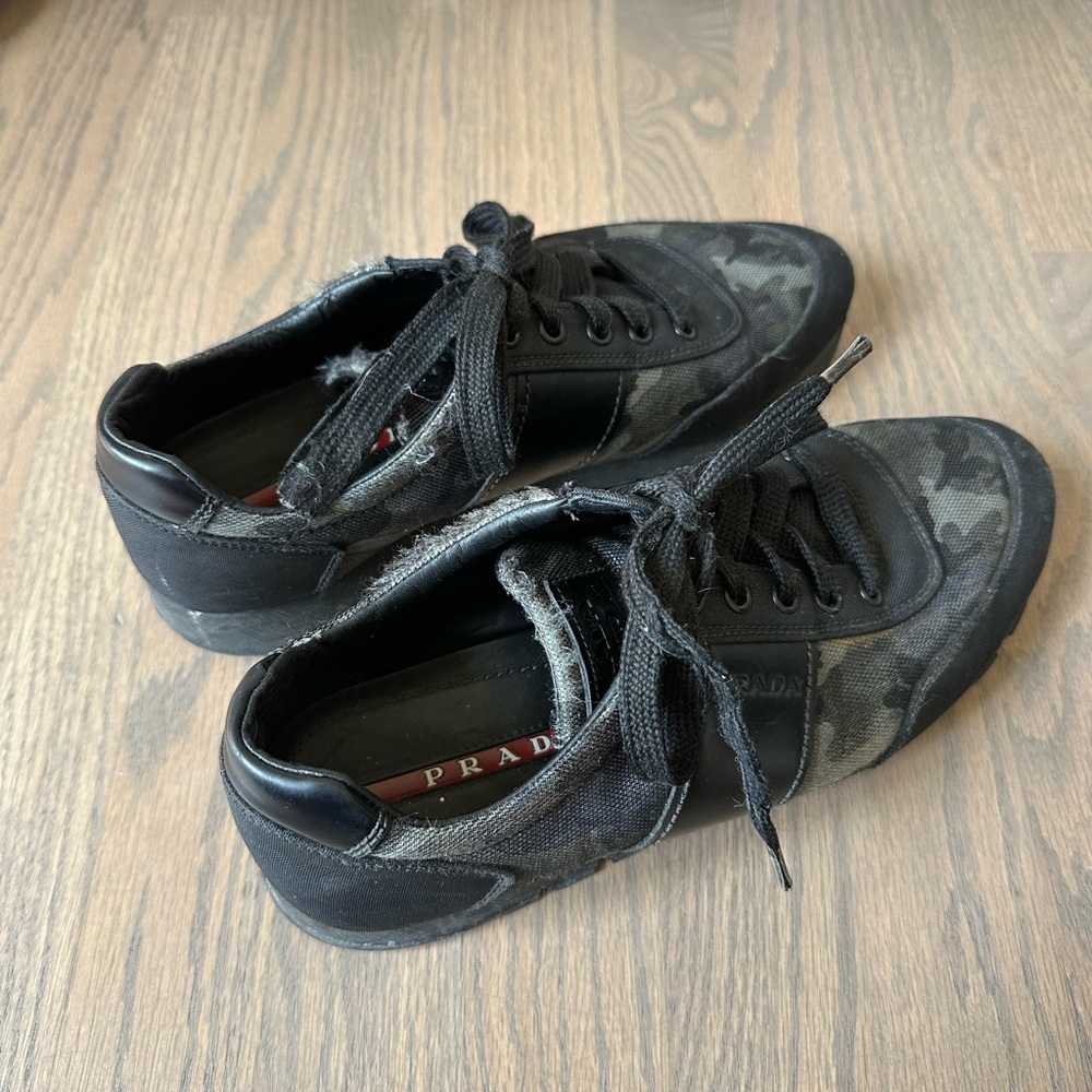 Prada Camoflauge Lace Up Sneakers Black Grunge Size EU 40